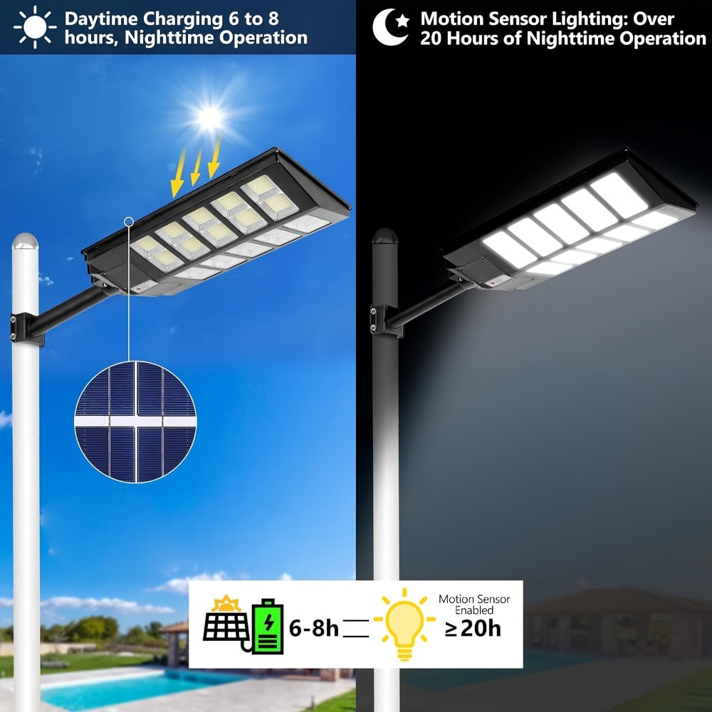 Solar Street Lights Outdoor 800 LED with Motion Sensor, 6500K Dusk to Dawn Flood Light, Remote Control
