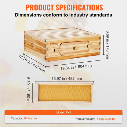 Beehive Kit 10 Frame Cedar Wood Bee Hive with Transparent Windows & Beeswax Coating, for Garden, Yard and Pest Management