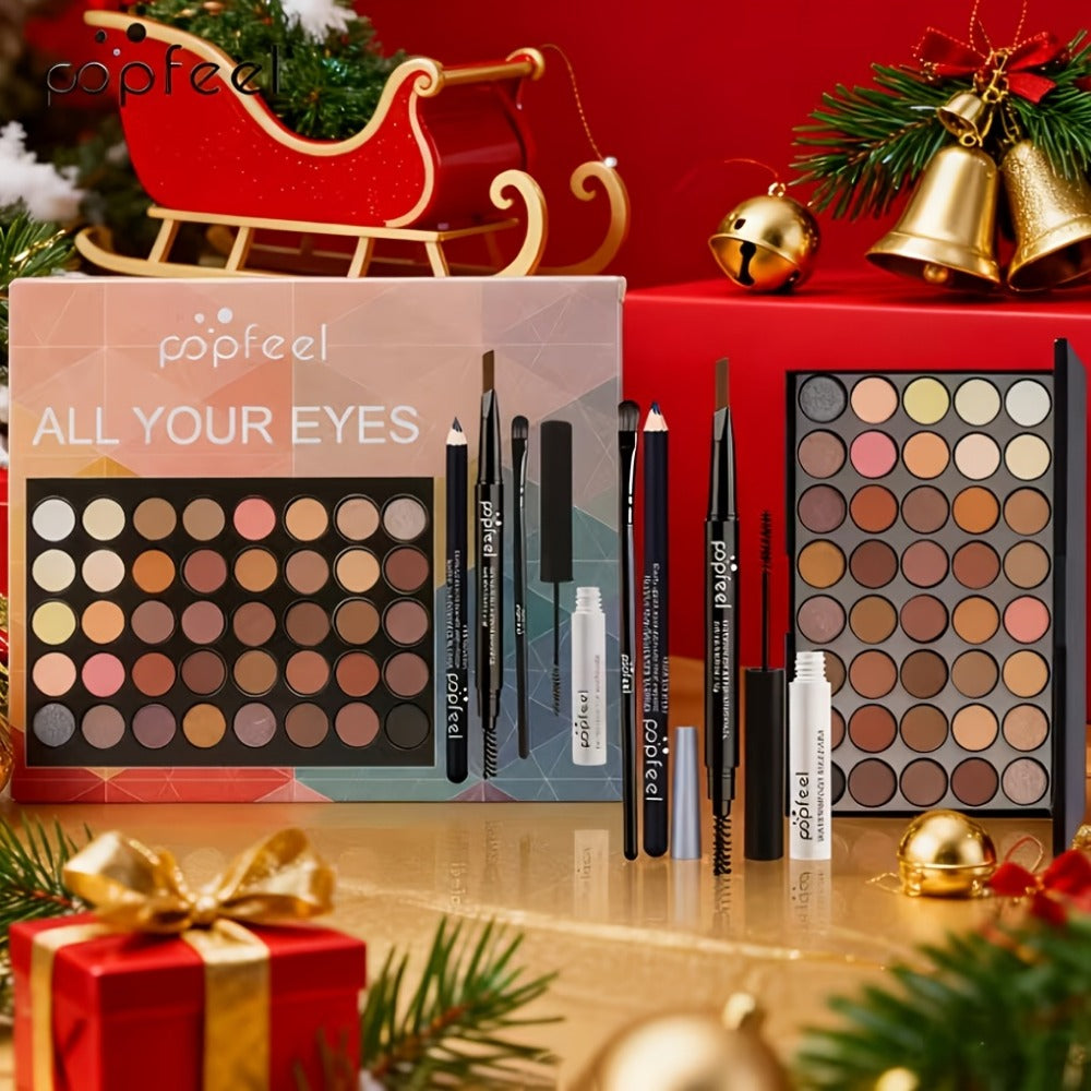 Makeup Gift Set POPFEEL 29-Color Eyeshadow Palette + Mascara + Eyeliner + Brow Pencil + Highlighter Powder + 7-Piece Brush Set | Complete