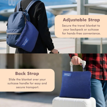 4-in-1 Travel Blanket Airplane – Soft Fleece Poncho Pillow Lumbar Support with Built-in Zipper Bag, Lightweight Packable 40x60in Blanket