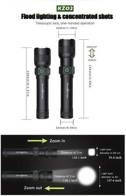 Mini LED Flashlight 18650 Rechargeable Battery, Adjustable Focus & Brightness Zoomable Compact Torch