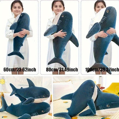 Stuffed Animal Rainbow Shark with Long Pillow Shape, Mixed Colors and Soft Plush Fabric for Room Decor