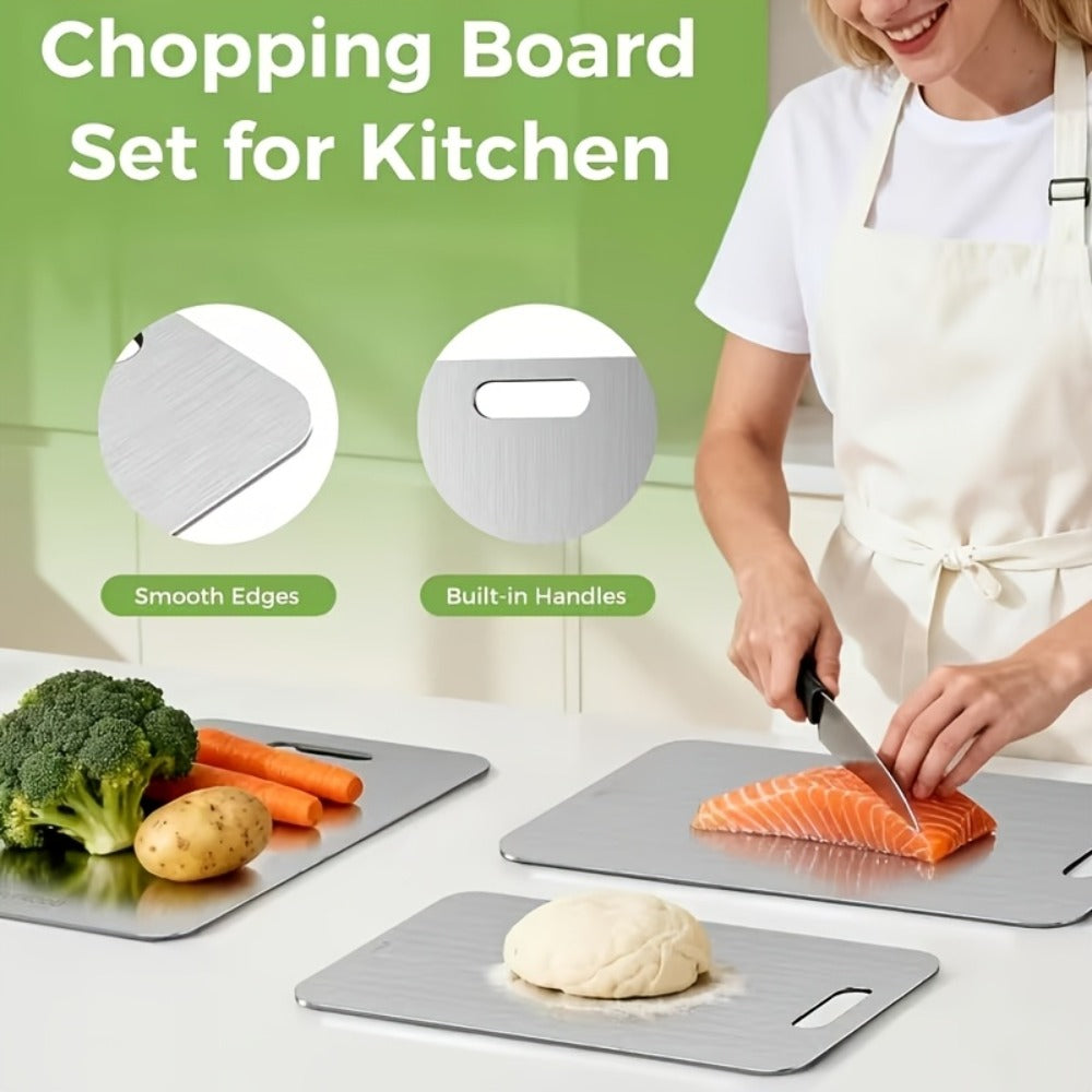 Titanium Cutting Board Set 3-Piece Kitchen Prep Boards, Hook Handles Rounded Edges Space-Saving Design