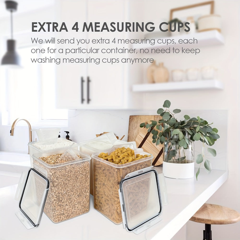 Pantry Canister Food Storage Organizer Four-Pack with 5.2L Plastic Containers and Measuring Cups