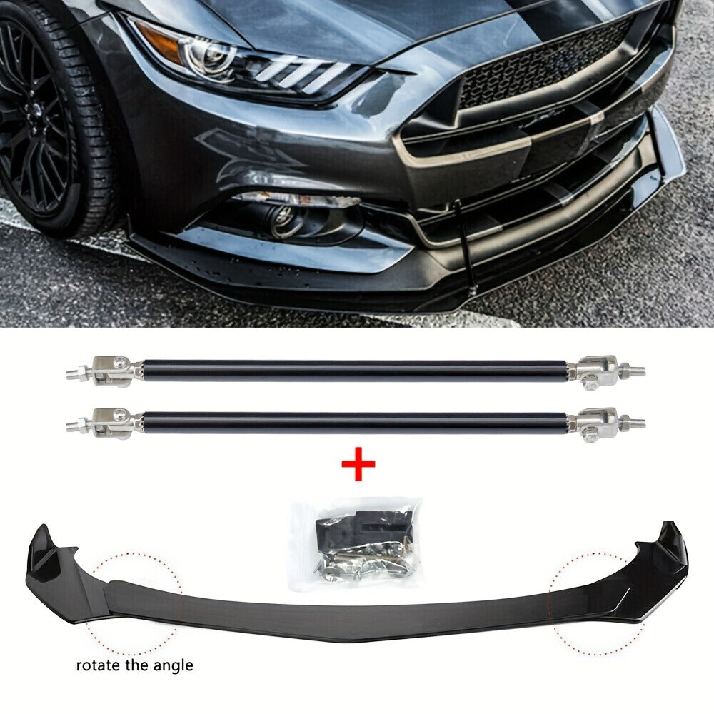 Front Bumper Lip Splitter Spoiler Kit with Strut Rods – Fits Ford Mustang 2000-2021, Dodge Challenger SRT Hellcat