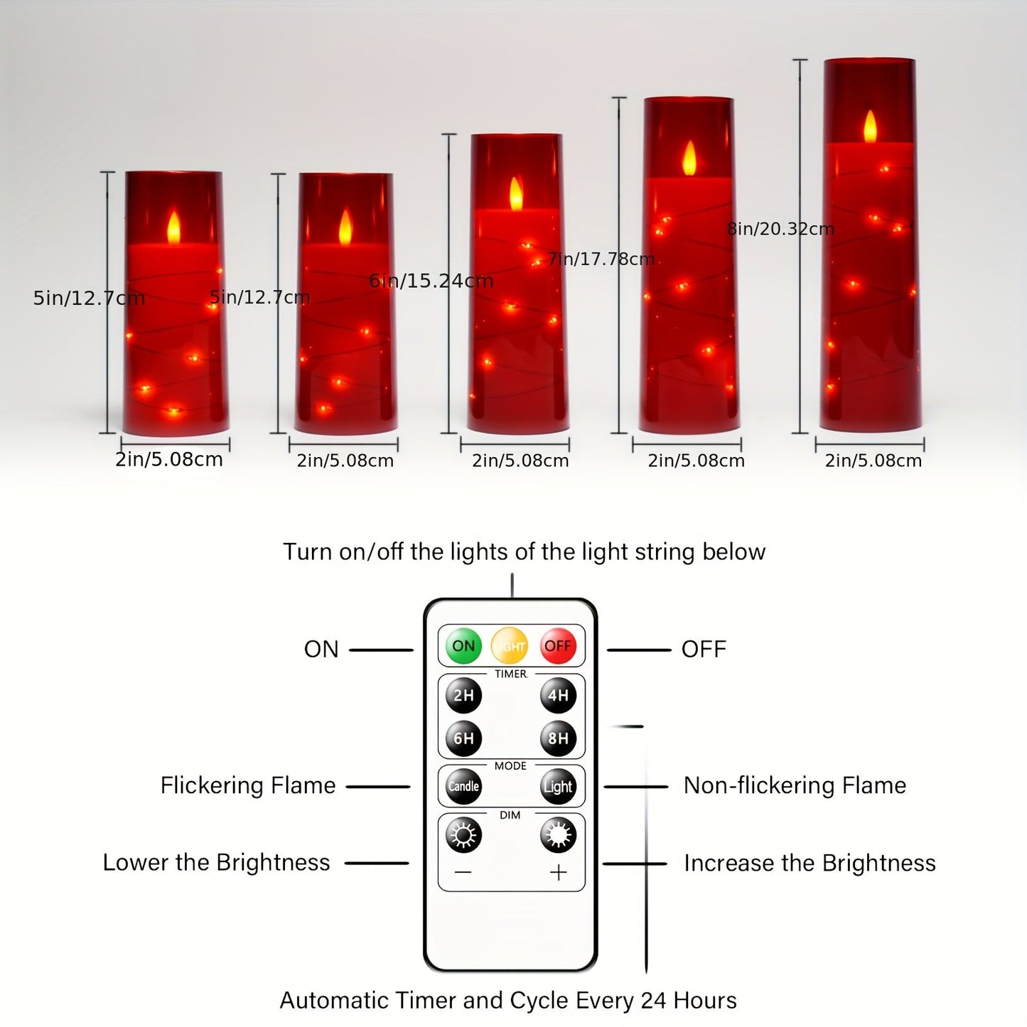 Flameless LED Candles with Remote Control Timer and Star String Lights Set of 5 or 7 Pillar Candles for Wedding Garden Home Decor