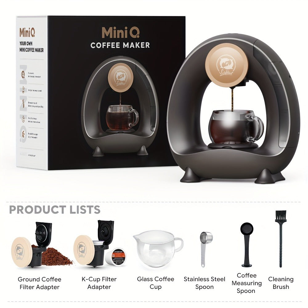 Compact Single-Serve Coffee Maker for Pods, Grounds or Tea with 4-8oz Serving Label and Four Colors
