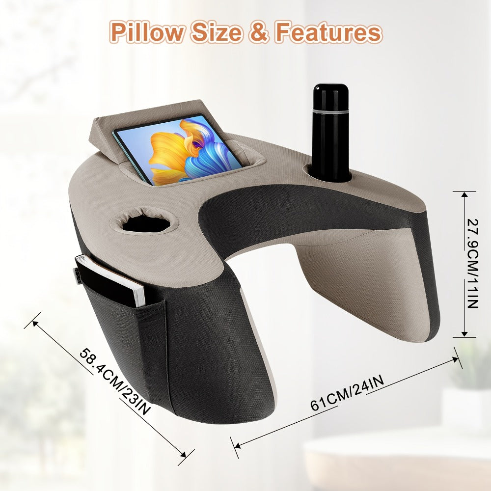 Reading Pillow with Armrests Bed Rest Pillow Back Support Cushion Side Pockets Cup Holder for Entryways, Bedrooms and Living Spaces