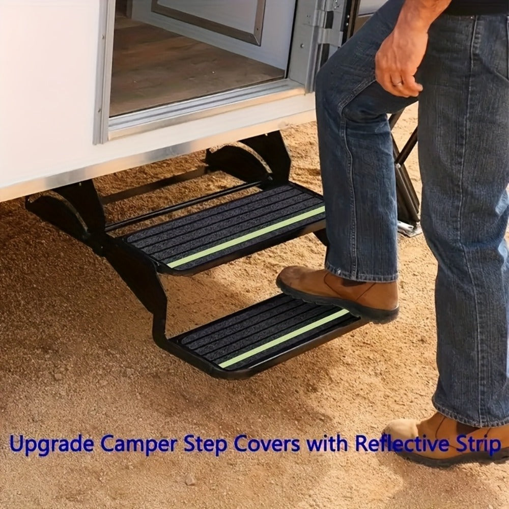 RV Step Covers Non-Slip Reflective – Durable Polyester Camping Rug Set for Travel Trailer, Motorhome & Outdoor Adventures, 2 or 4 Pack