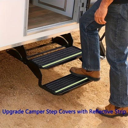 RV Step Covers Non-Slip Reflective – Durable Polyester Camping Rug Set for Travel Trailer, Motorhome & Outdoor Adventures, 2 or 4 Pack