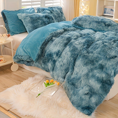 Plush Duvet Cover 100% Polyester Soft Warm Zipper Closure Cozy Bedroom Bedding Twin Full Queen King Solid Tie Dye 14 Colors for Bedroom