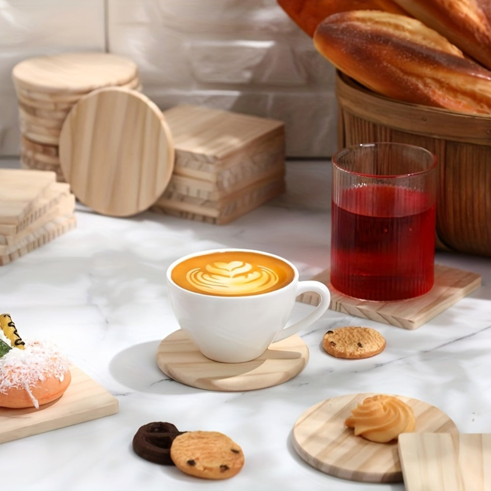 Unfinished Wood Coasters for Crafts 4 Inch Square and Round Wooden Coasters with Pad for DIY for Home Cooking, Dining and Outdoor Meals