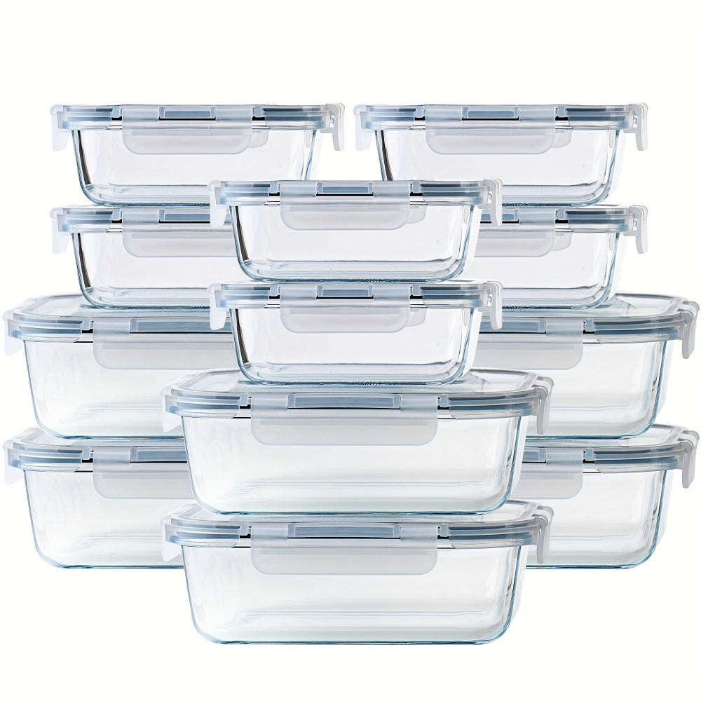 Glass Food Storage Containers with Airtight Lids – Borosilicate Glass Meal Prep Containers Set, Microwave Dishwasher Freezer Safe