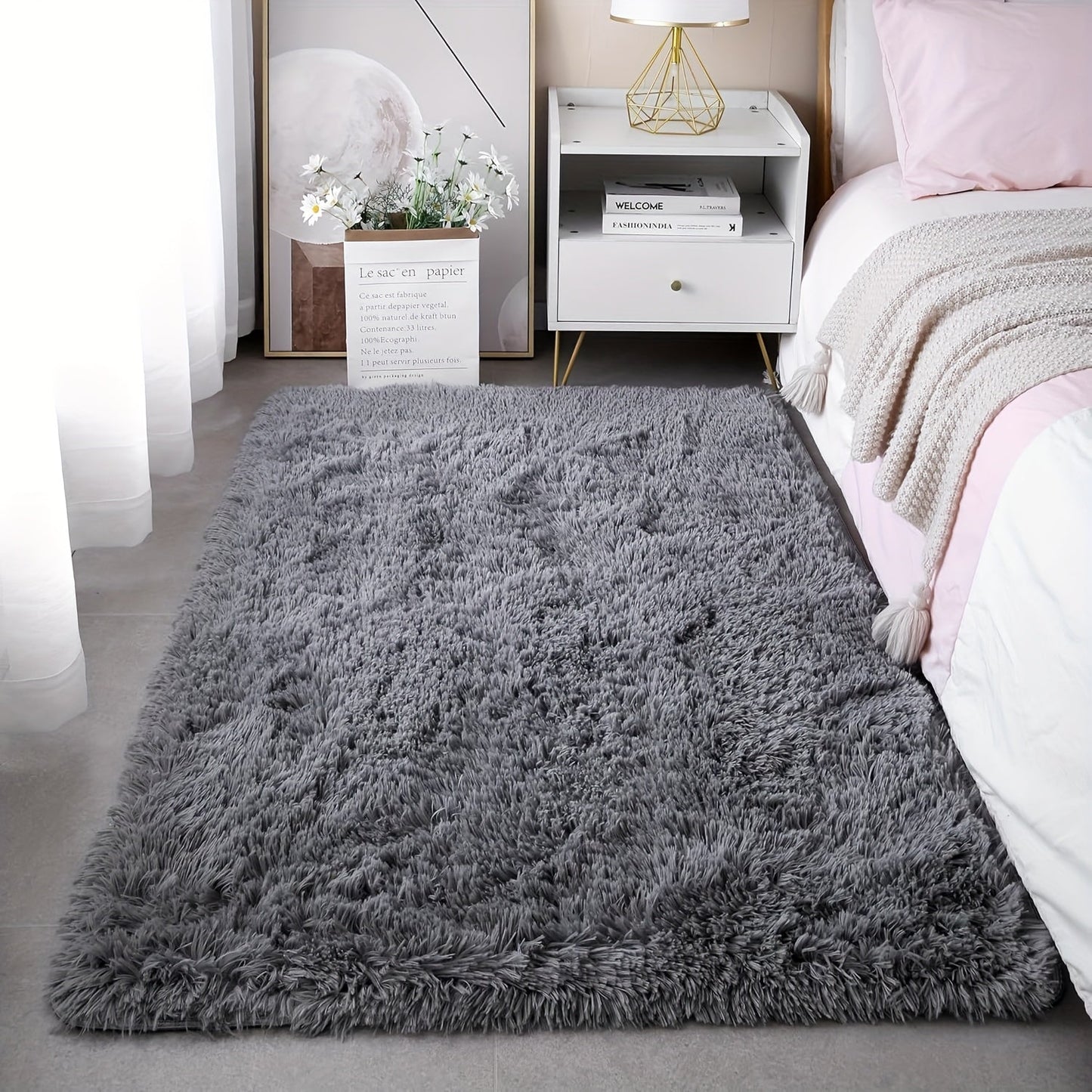 Rectangular Shaggy Area Rug with Nine Color Labels and 3 x 5-Foot to 8 x 10-Foot Size Options