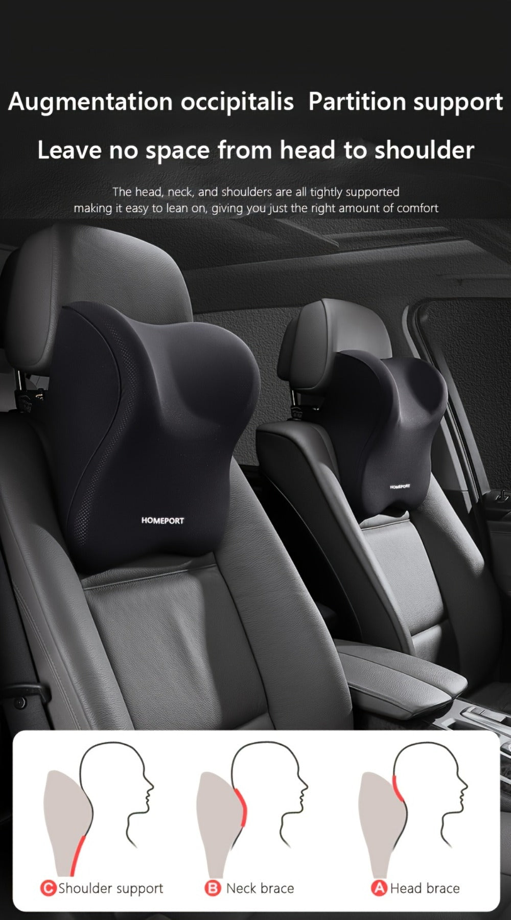 Car Headrest Neck Pillow 100% Memory Foam Ergonomic Support – Breathable Removable Washable Cover Adjustable Buckle for Driver Passenger