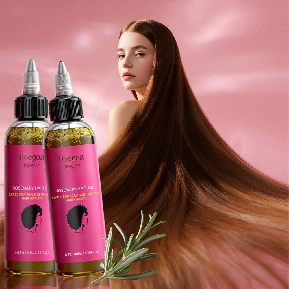 Hair Oil Hoegoa Rosemary Two-Bottle 100ml Gift Set with Pointed Applicators for Hair and Scalp Application
