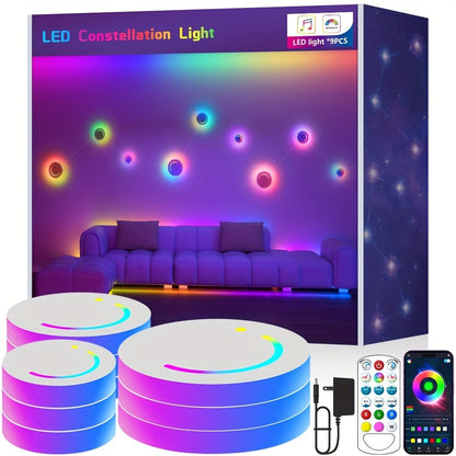 LED Atmosphere Lights Set of 9, Smart RGB App Control with Music Sync & Unit Jump Dimming, Romantic Ambient Lighting for Living Room
