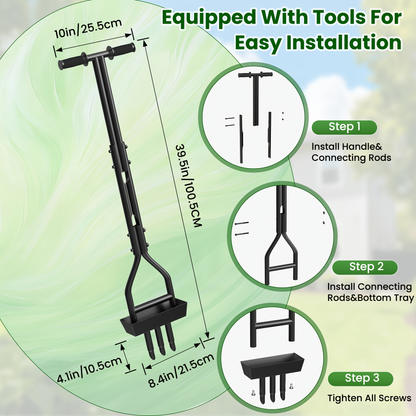 Step Spike Aerator 38" Three-Hole Core Aeration Tool, Labor-Saving Lawn Soil Loosener & Ventilation Device for Lawn Care