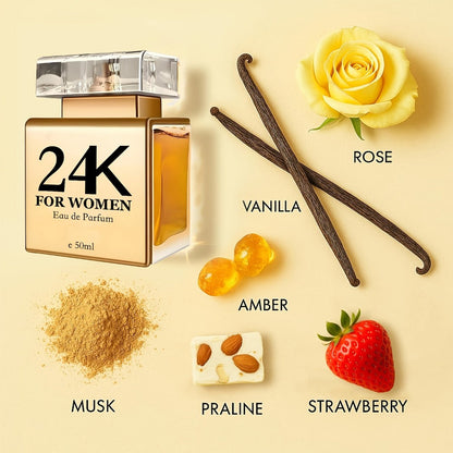 Perfume for Women in 24K-Labeled Gold-Tone Rectangular Bottle with Eau de Parfum Spray Gift Presentation