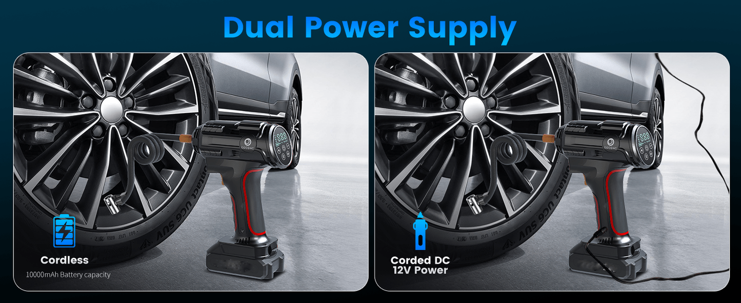 Portable Air Pump Inflator 160PSI – Auto Shut-Off, 35L/min, Dual Power (Battery/12V Car), Digital Gauge, 3-Mode LED Light for Car Tires