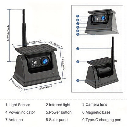 Wireless Backup Camera Solar Powered for Truck RV Trailer – 1080P HD, WiFi Magnetic Mount, Infrared Night Vision, 150° Wide Angle