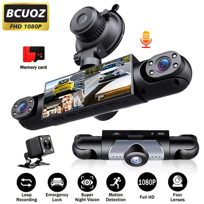 4-Channel 360° Dash Cam 1080P Front + 720P Rear Left Right All-Round Coverage, Quad-Screen Split Display, Night Vision, WDR, G-Sensor