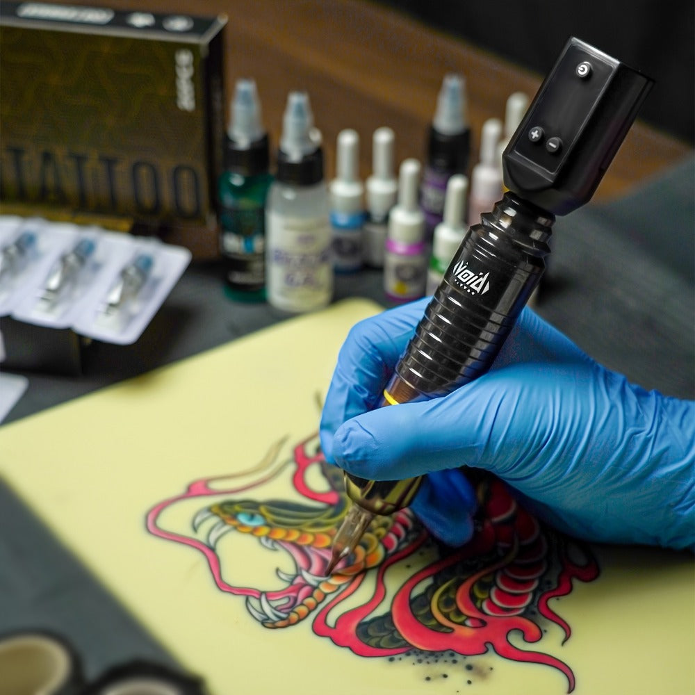 Tattoo Machine Kit VOID WTK421 or WTK422 Cordless Rotary Pen with USB-C, 20 Cartridges, 5 Inks and Practice Supplies