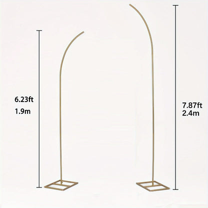 Two-Piece Gold Metal Arch Stand Set with Curved-Top 6FT and 8FT Frames for Backdrop Arrangements