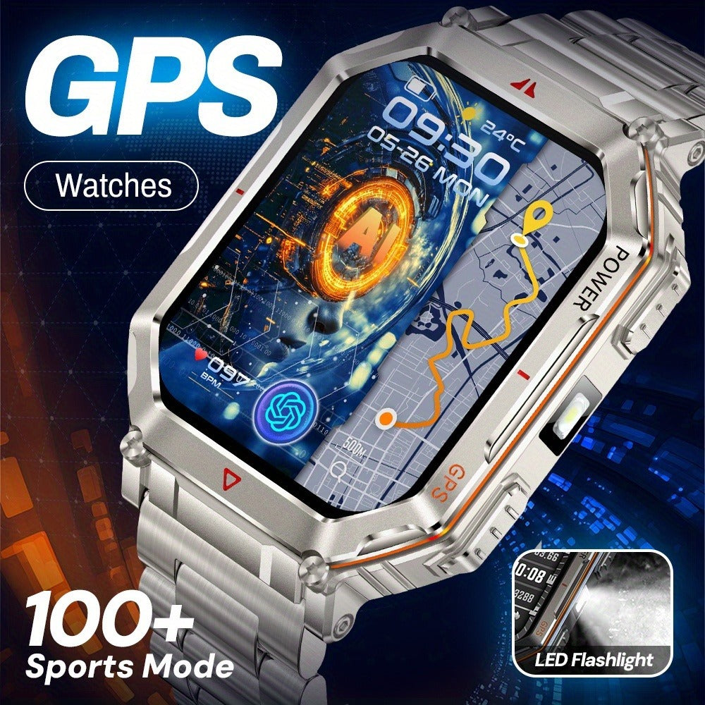 Smartwatch for Men with GPS, IPX8 Rating, Altimeter, Barometer, Compass and LED Flashlight