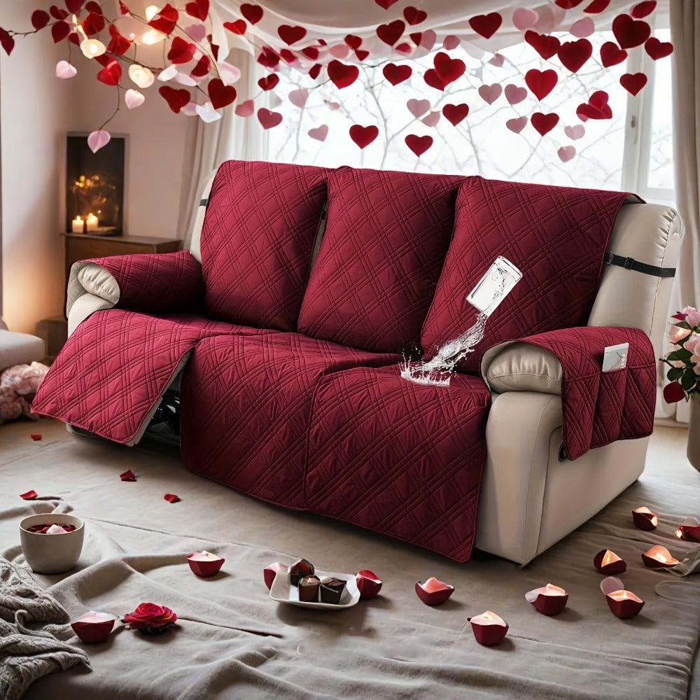 Three-Piece Quilted Recliner Sofa Cover Set for Three Seats with 65 cm Panels and Eight Colors