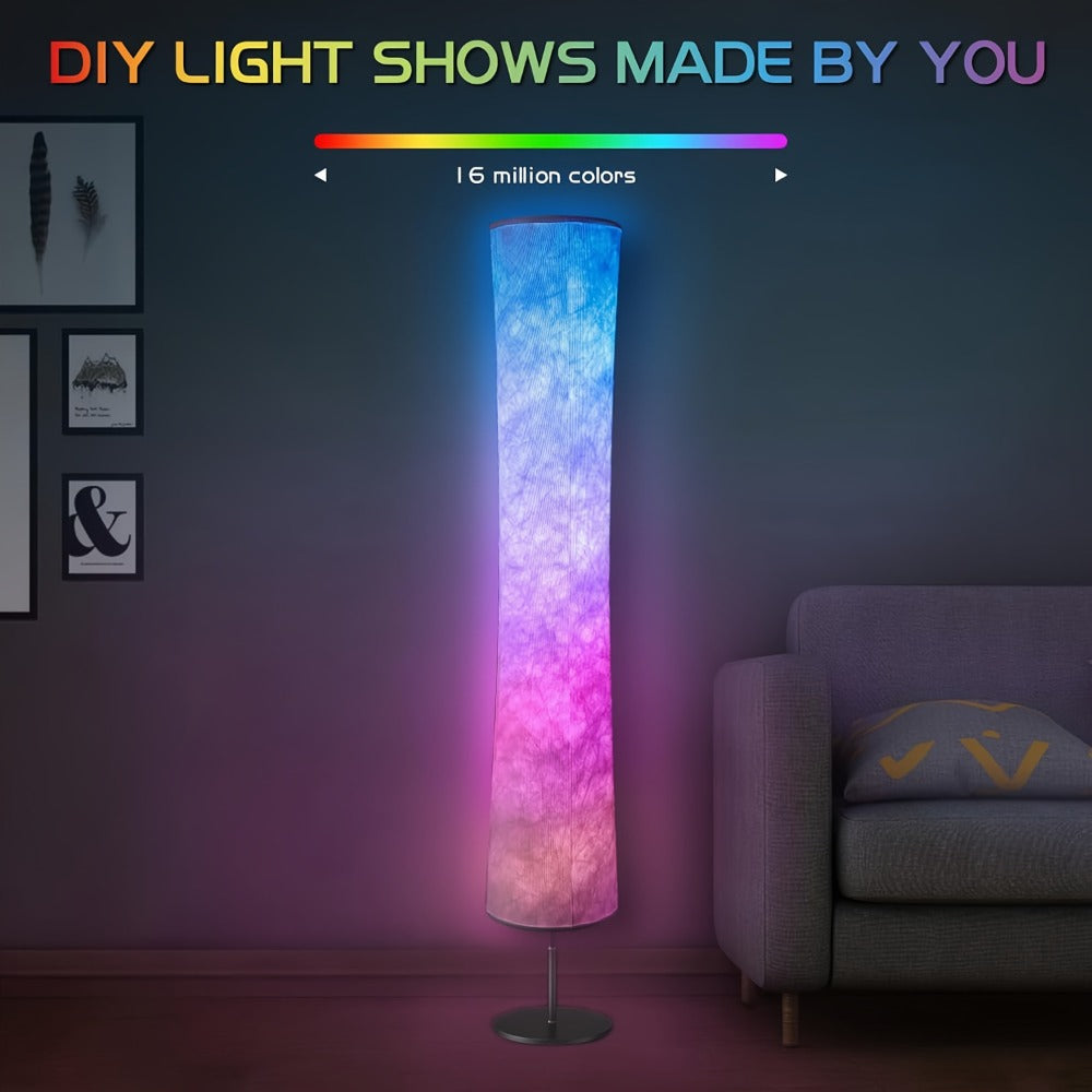 60-Inch Cylindrical Fabric-Shade RGB Floor Lamp with App, Remote, Music Modes and One- or Two-Lamp Options