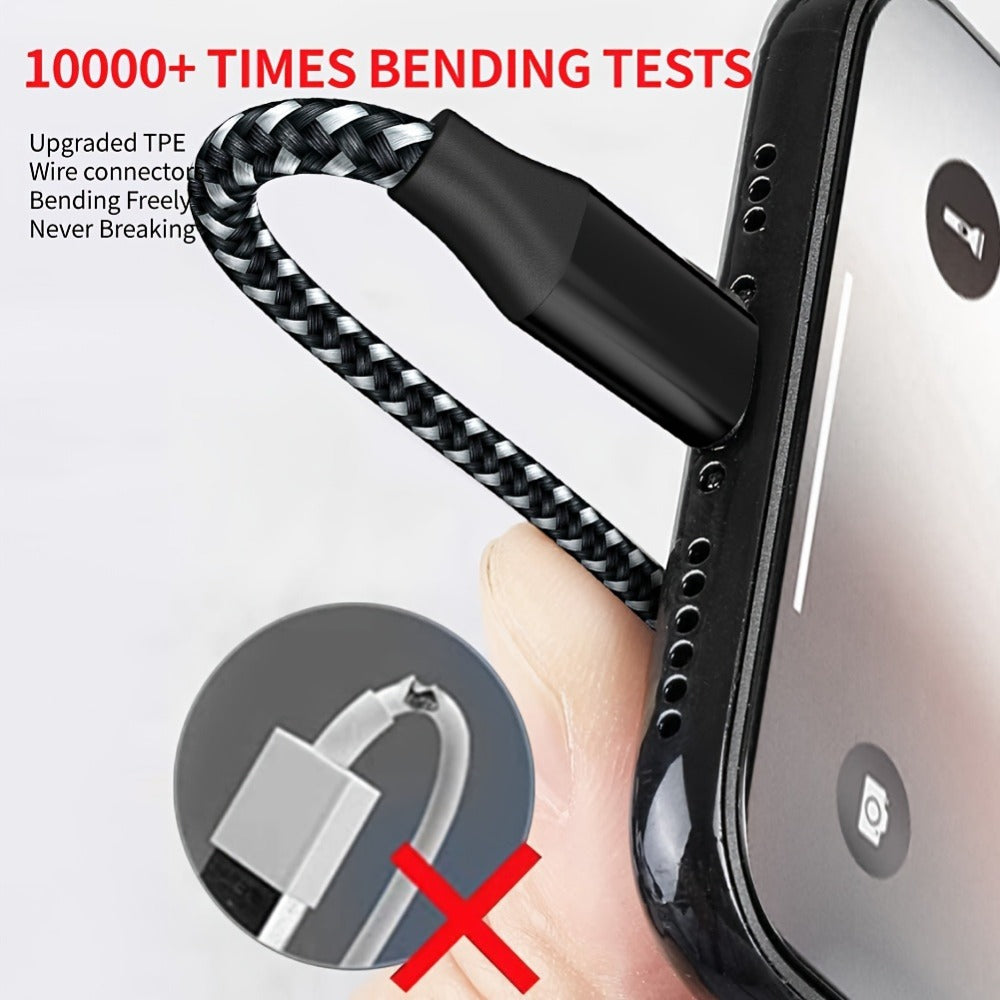 Five-Pack Braided USB-A to USB-C Charging Cables in 3.3, 6.6 and 10 ft Lengths, Black and White