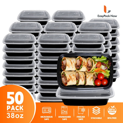 Food Storage Containers 50-Container Meal Prep Set with 50 Lids, 32 oz or 38 oz Capacity Options