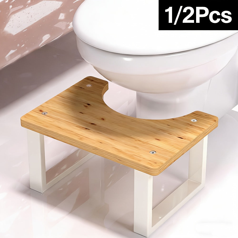Squat Toilet Stool with Bamboo Surface - Bathroom Foot Rest for Adults, Wide Stable Base, 7-Inch Height