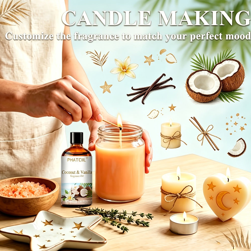 Fragrance Oil for Diffuser - PHATOIL 100ml Coconut & Vanilla Scented Oil for Humidifier, Candle Making