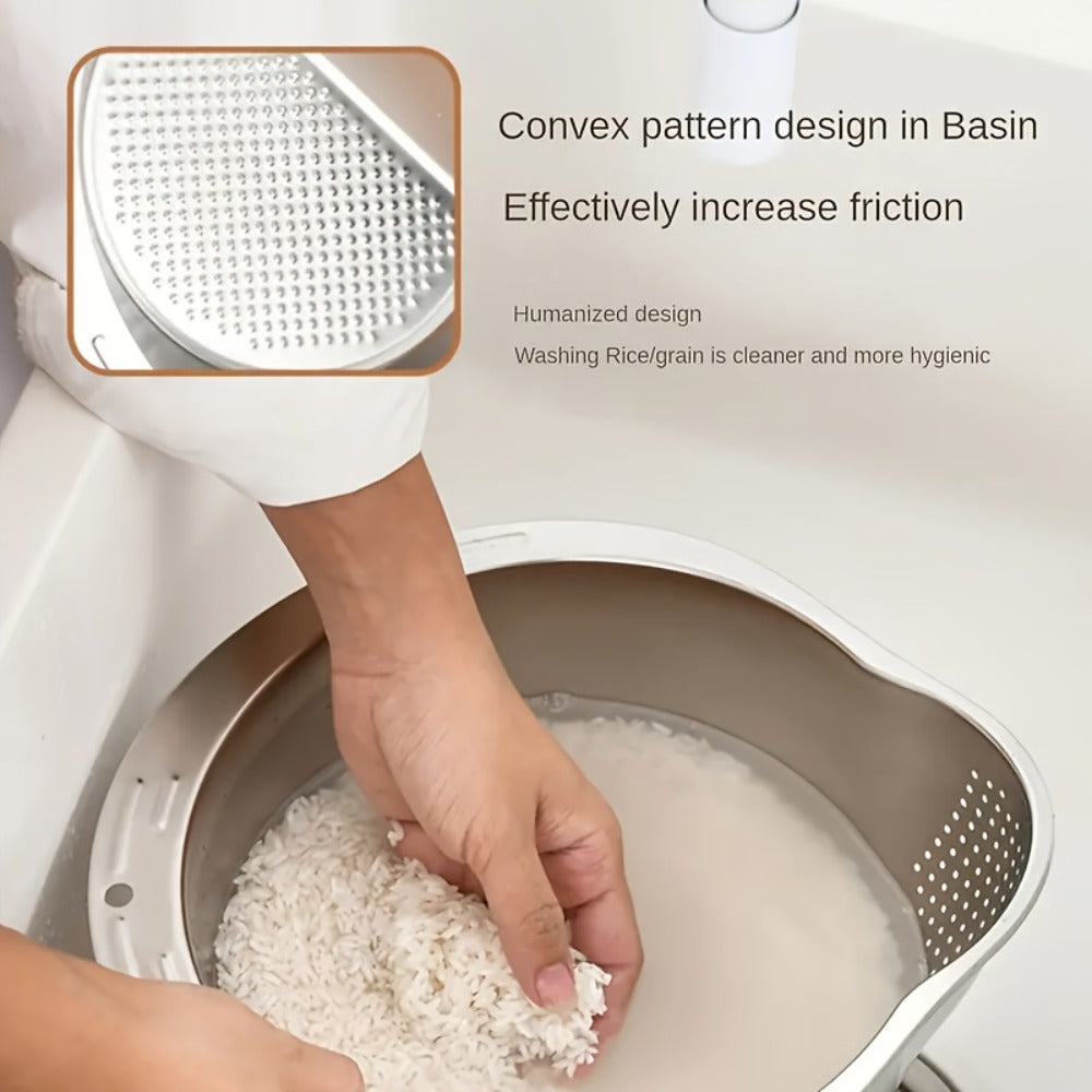 Stainless Steel Kitchen Colander with Handle – Multipurpose Rice Strainer Mesh Basket for Washing Rice