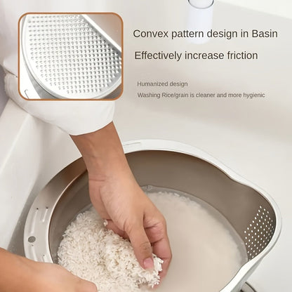 Stainless Steel Kitchen Colander with Handle – Multipurpose Rice Strainer Mesh Basket for Washing Rice