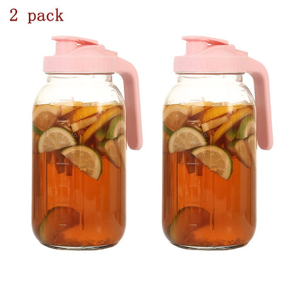 64oz Mason Jar with Handle and Lid 2/3 Pack, Borosilicate Glass Beverage Carafe, Leak-Proof Drinking Jar for Juice