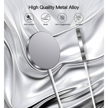 Two-Piece Silver-Tone Magnetic Wireless Charging Pad Set with Round Faces and Pictured USB Cables