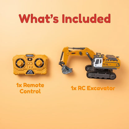 RC Construction Truck Toy 1:24 Scale Alloy Bulldozer Dump Truck & Excavator, 11-Channel Remote Control with Forward