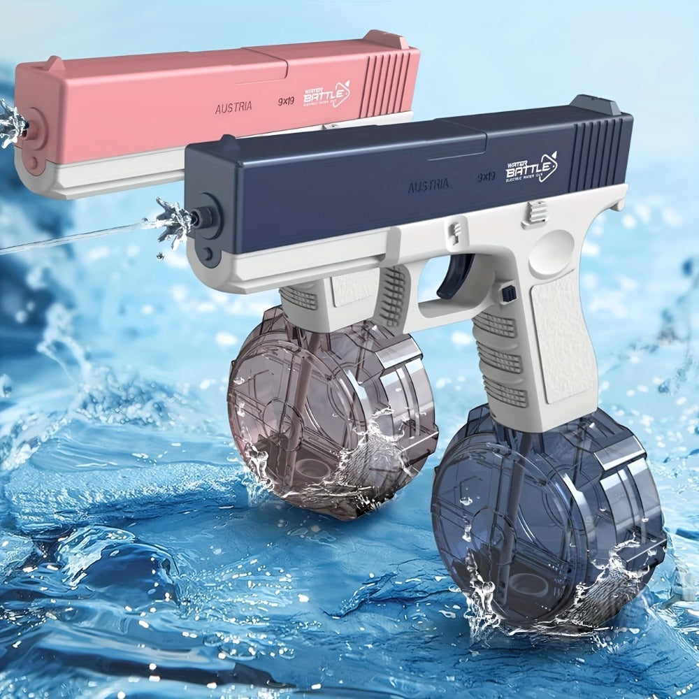 Compact Electric Water Blaster with 500cc and 60cc Detachable Reservoirs, Blue or Pink Body Design