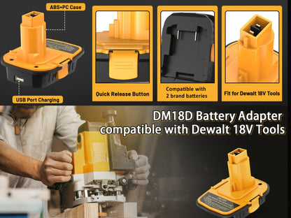 Battery Adapter DM18D DeWalt 18V to 20V Converter with USB Port Compatible with DeWalt 20V for Entryways, Bedrooms and Living Spaces