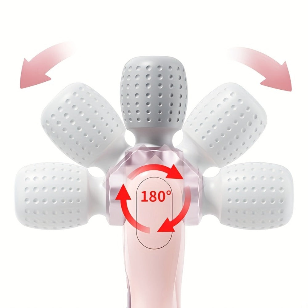 Electric Handheld Massager 180° Foldable Massage Stick, 5-Speed Vibration USB Rechargeable Rotating Head