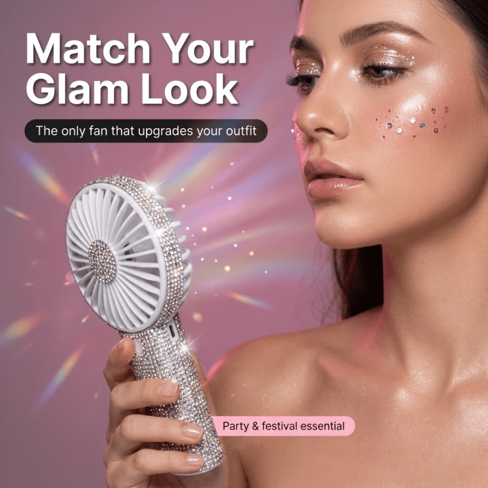 Rhinestone Handheld Fan Mini USB Rechargeable, Crystal Diamond Sparkling Personal Fan 3-Speed for Women and Girls