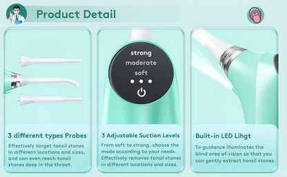 Tonsil Stone Remover Electric Vacuum Kit with LED Light – 3 Suction Modes 5X Magnifying Mirror Oral Irrigator Safe Gentle Tonsillolith