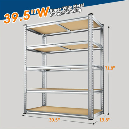 Garage Shelving 5-Tier Metal Storage Shelves Adjustable Steel Shelf Unit for Garage Basement Warehouse Easy Assembly Black Silver