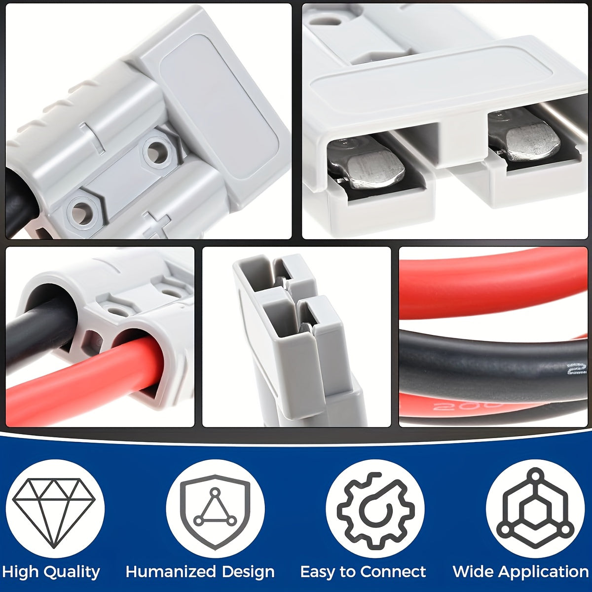 SB50 Anderson Connector Plug with 10FT Wire – Double SB50 Battery Harness Cable for RV, Winch, Trailer, Golf Cart & Electric Vehicle Quick