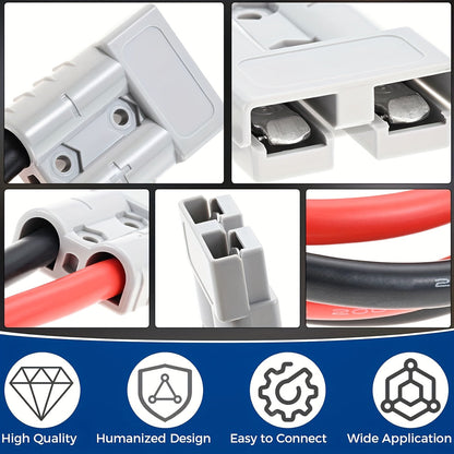 SB50 Anderson Connector Plug with 10FT Wire – Double SB50 Battery Harness Cable for RV, Winch, Trailer, Golf Cart & Electric Vehicle Quick