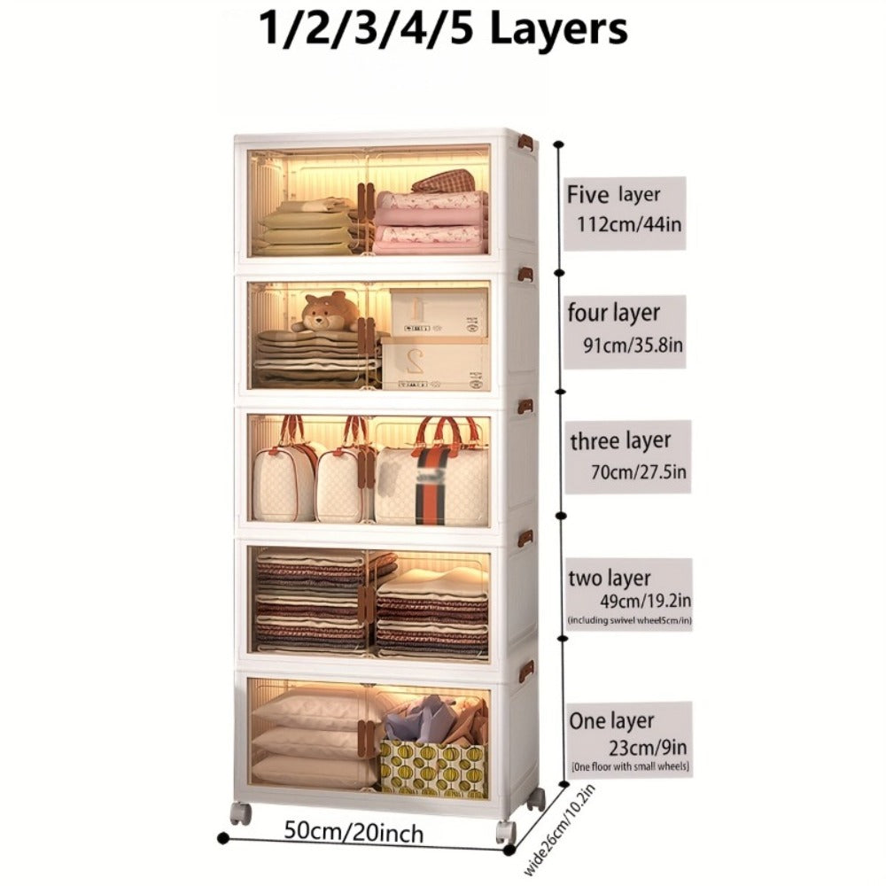 Folding Storage Cabinet 1-6 Tier Collapsible Stackable Organizer with Wheels and Lids – Extra Large Foldable Storage Locker for Closet
