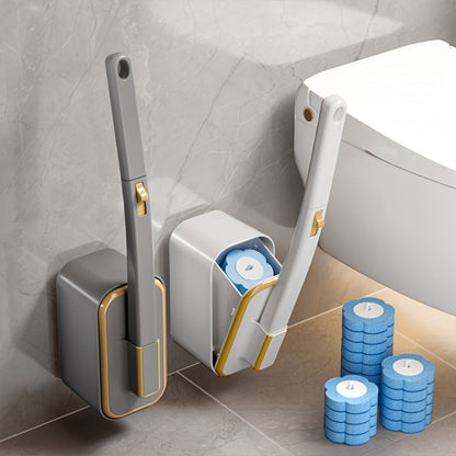 Wall-Mounted Toilet Brush Set with 8 Disposable Heads | No-Drill Easy Install, Long Handle Bathroom Cleaning Brush